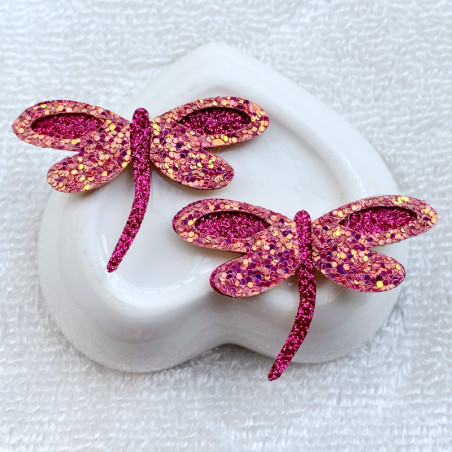 Patches libéllule Thermocollants en feutre - 3.3cm x 4cm - Lot de 10 pièces couleur Rose