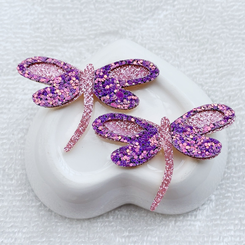 Patches libéllule Thermocollants en feutre - 3.3cm x 4cm - Lot de 10 pièces couleur Violet