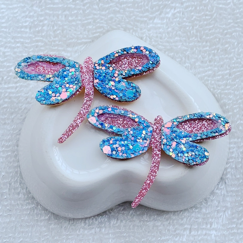 Patches libéllule Thermocollants en feutre - 3.3cm x 4cm - Lot de 10 pièces couleur Bleu