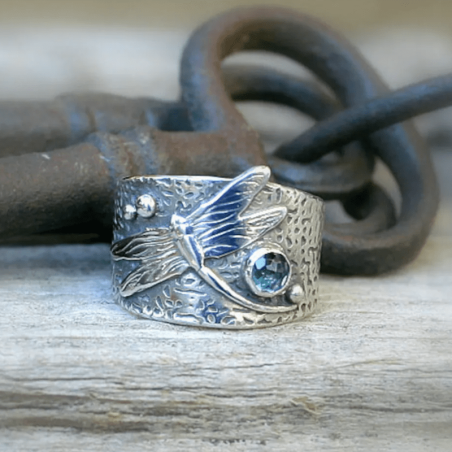Bague Libéllule Style Vintage avec pierre bleue