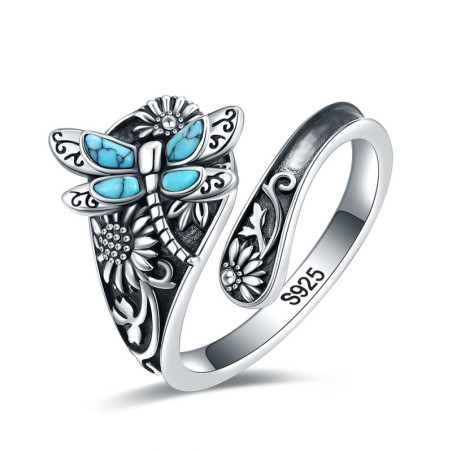 Bague Libéllule Vintage Turquoise des Jardins Mystiques