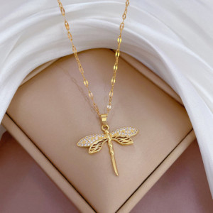 Golden Dragonfly Necklace | Unique Jewelry Gift for Nature Lovers
