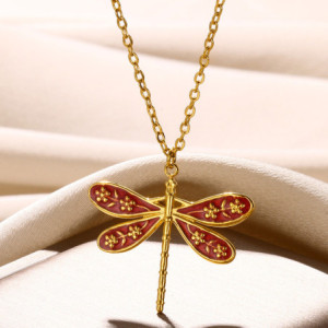 Collier Libellule Éclat Enchanté Couleur Rouge