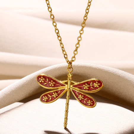 Collier Libellule Éclat Enchanté Couleur Rouge