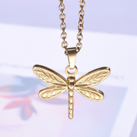 Collier Pendentif Libellule Métamorphose Lumineuse couleur or