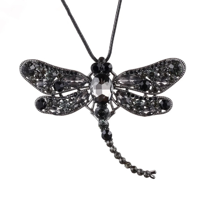 Collier Pendentif Libellule Mosaïque de Gemmes couleur Noir