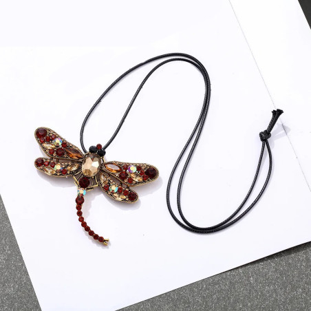 Vue détaillée Collier Pendentif Libellule Mosaïque de Gemmes - 6 couleurs au choix !