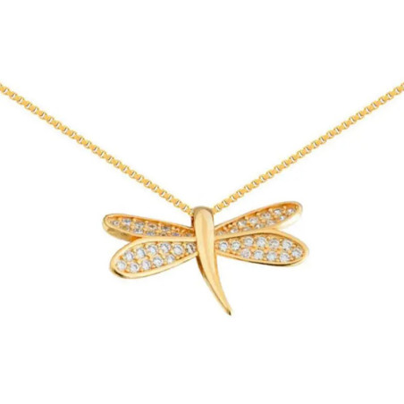 Collier Pendentif Libellule Scintillement Doré Couleur Or