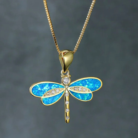 Collier Pendentif Libellule Éclat Prismatique couleur bleu