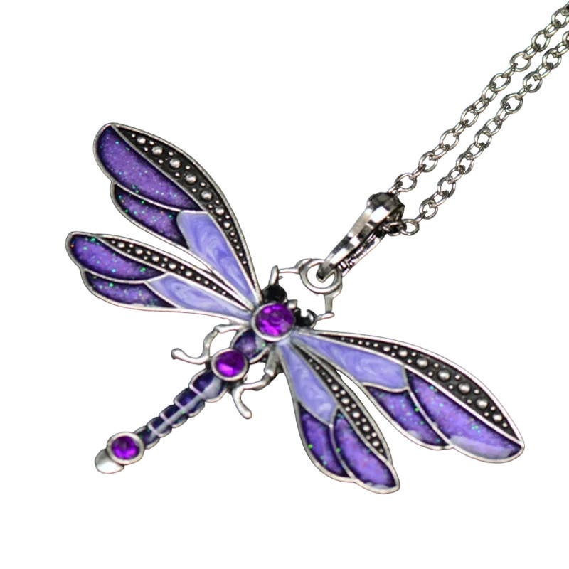 Collier Pendentif Libellule Aurore Flamboyante couleur Violet