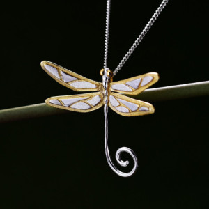 Collier Pendentif Libellule 'Élégance Spirale en Argent Sterling 925 Couleur Or