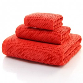Ensemble de serviettes fines en coton nid d'abeille - Lot de 3 pièces - rouge