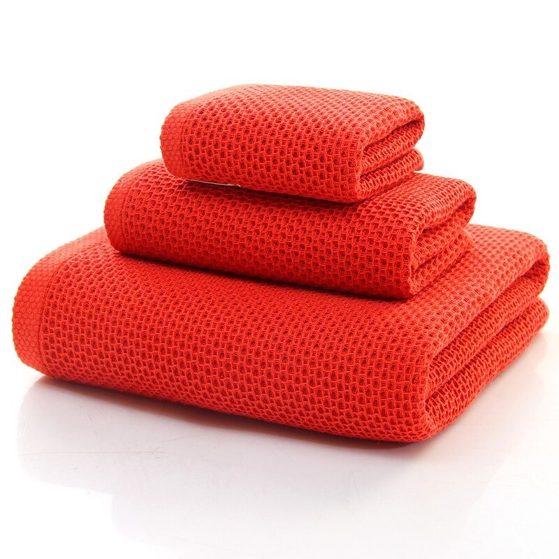 Ensemble de serviettes fines en coton nid d'abeille - Lot de 3 pièces - rouge