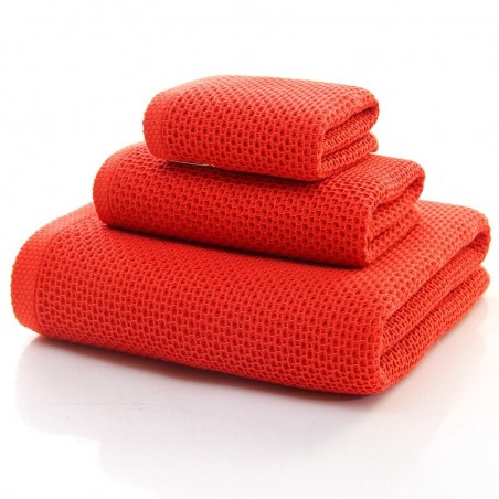 Ensemble de serviettes fines en coton nid d'abeille - Lot de 3 pièces - rouge
