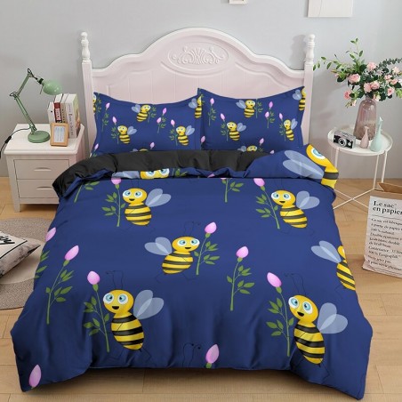 Housse de couette imprimée dessin abeille - modele 2