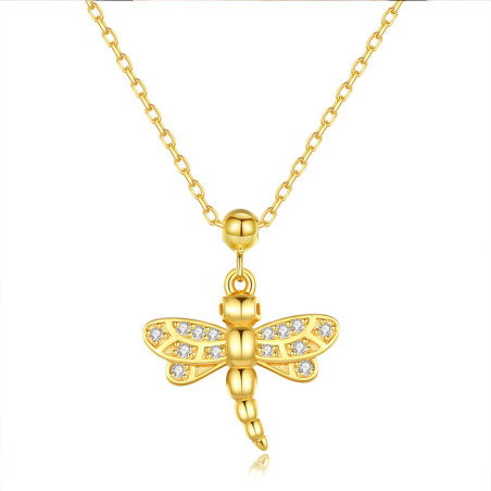 Collier Pendentif Libellule Éclat Solitaire couleur Or