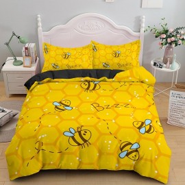 Housse de couette imprimée dessin abeille - modele 3