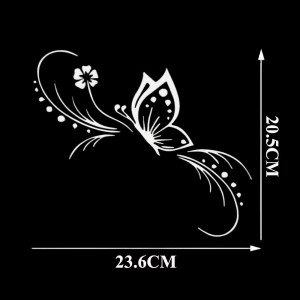 Sticker papillon en vinyle "Fleur de papillon Stylée"  tailles 20.5CM x 23.6CM et couleur Blanc