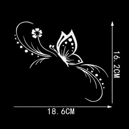 Sticker papillon en vinyle "Fleur de papillon Stylée"  tailles 16.2CM x 18.6CM et couleur Blanc