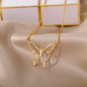 Vue détaillée Collier Pendentif Papillon Minimaliste Couleur Or