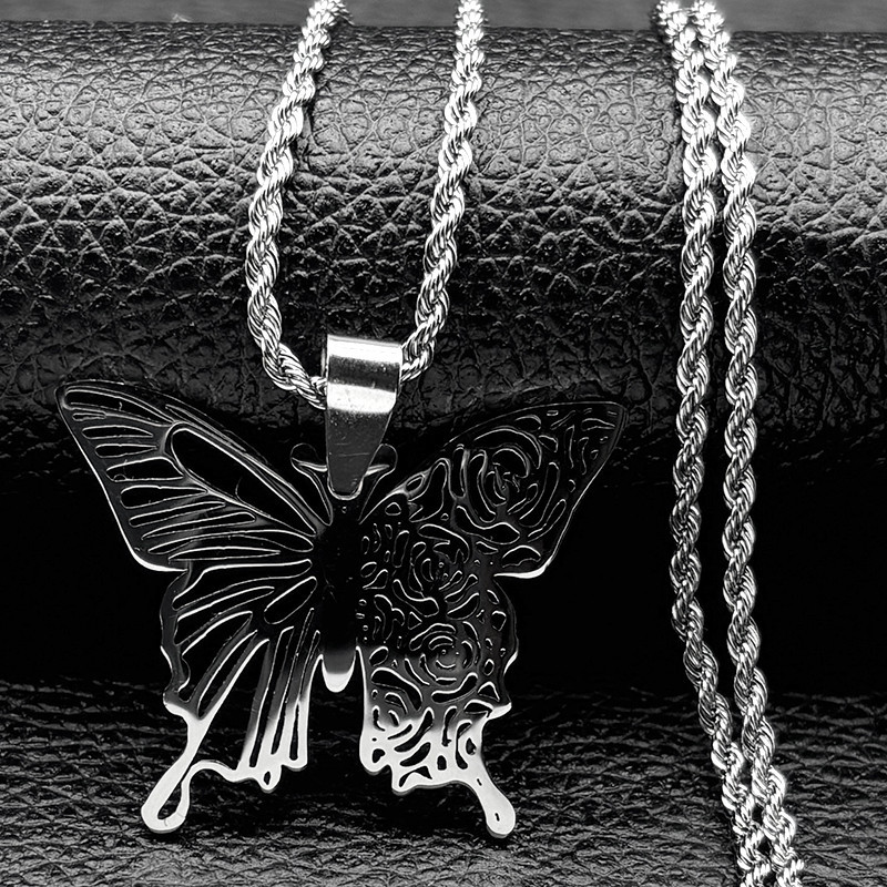Collier Papillon Gothique 'Rosée Nocturne" Couleur Argent