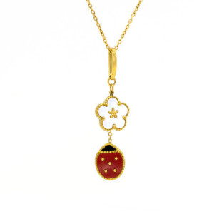 Vue générale Collier Coccinelle "Fleur de Fortune" - plaqué Or 18 Carats