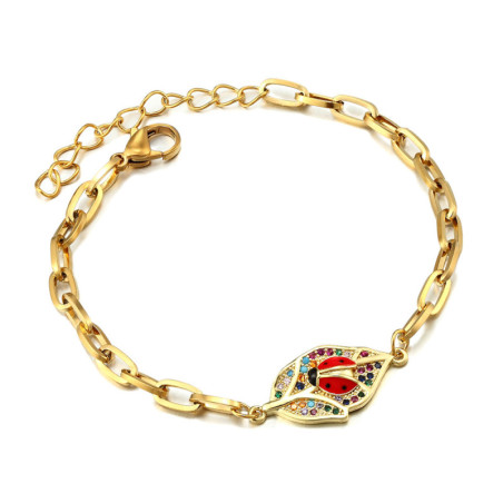 Bracelet Coccinelle - Feuille Scintillante couleur Or