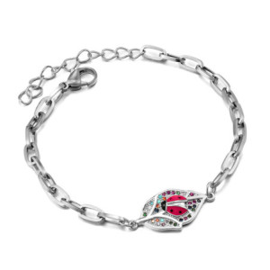 Bracelet Coccinelle - Feuille Scintillante couleur Argent