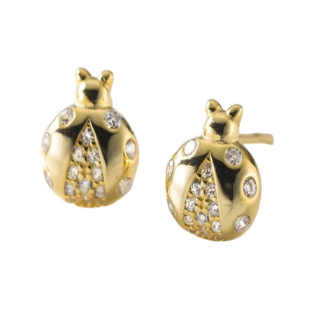 Boucles d'Oreilles Coccinelle Dorée  en Argent Sterling 925