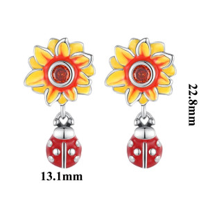 Boucles d'Oreilles Coccinelle Jardin Fleuri