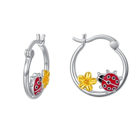 Boucles d'Oreilles Créoles Coccinelle et Fleur de Miel