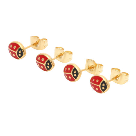 Vue détaillée Petites Boucles d'Oreilles Coccinelle en Acier Inoxydable 316L