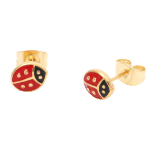 Vue générale Petites Boucles d'Oreilles Coccinelle en Acier Inoxydable 316L