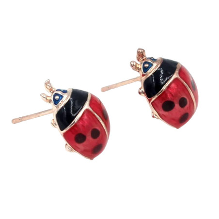Vue de côté Boucles d'Oreilles Coccinelle Rouge et Noire