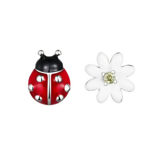 vue avant des Boucles d'Oreilles Coccinelle et margueritte en Argent Sterling 925