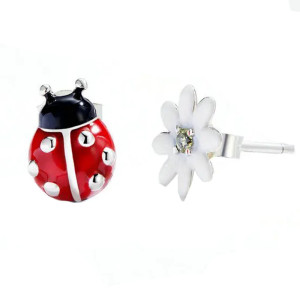 Détails des Boucles d'Oreilles Coccinelle et margueritte en Argent Sterling 925