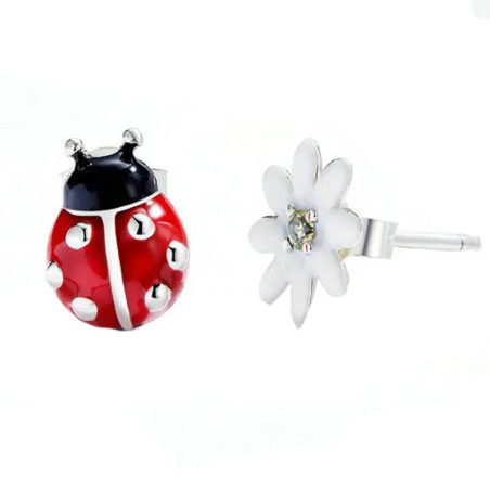Détails des Boucles d'Oreilles Coccinelle et margueritte en Argent Sterling 925