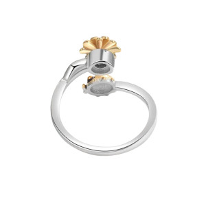 Vue Arrière Bague Coccinelle Dorée et Fleur Rotative Redimensionnable