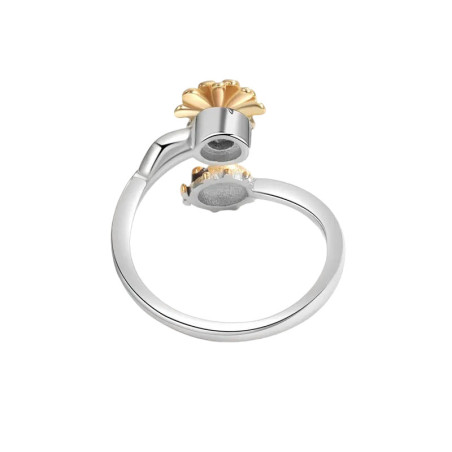 Vue Arrière Bague Coccinelle Dorée et Fleur Rotative Redimensionnable