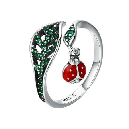 Vue détaillée Bague Coccinelle "Éclat du Jardin" en Argent Sterling 925
