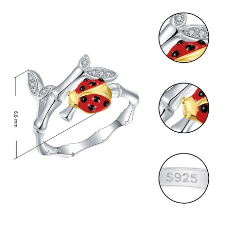 Dimensions Bague Coccinelle Design Redimensionnable en Argent Sterling 925