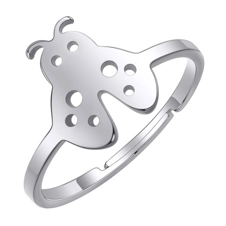 Bague Coccinelle Design Minimaliste Redimensionnable Couleur Argent