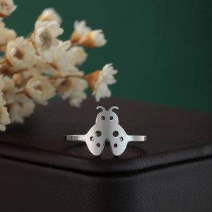Vue générale Bague Coccinelle Design Minimaliste Redimensionnable Couleur Argent