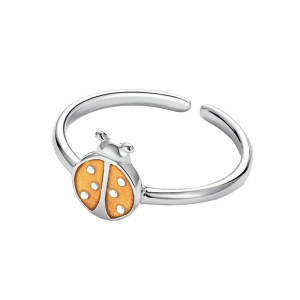 Vue de face Bague Coccinelle Jeune Design Minimaliste Redimensionnable en Argent Sterling 925