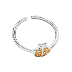 Vue générale Bague Coccinelle Jeune Design Minimaliste Redimensionnable en Argent Sterling 925