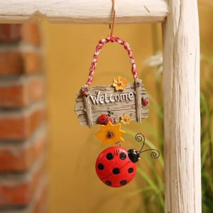 Vue détaillée du Petit panneau Coccinelle "Bienvenue" - 2 versions au choix !