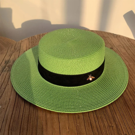 Chapeau de paille rétro tressé pour femme avec petite abeille Perle Blanche Couleur vert