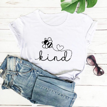 T-shirt manches courtes pour femmes, 100% coton Bee KIND blanc