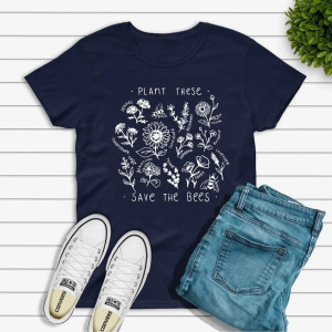 T-shirt femme Plant These ... Save the bees Couleur Bleu Marine