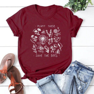 T-shirt femme Plant These ... Save the bees Couleur Burgundy